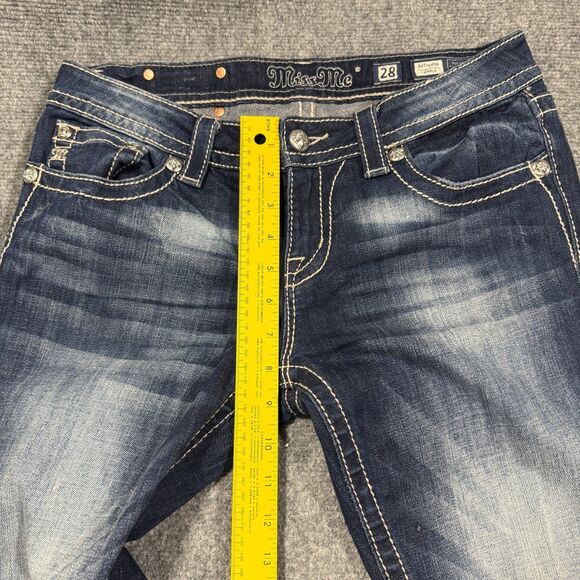 Miss Me Jeans Womens 28 Boyfriend Ankle Blue Stonewash Flap Rhinestone 28x33 - Picture 5 of 12